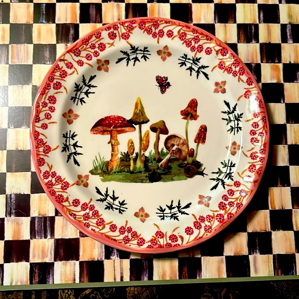 Anthropologie Nathalie Lété Mushroom Butterfly Desert Plate 8” New Unused - Picture 1 of 4